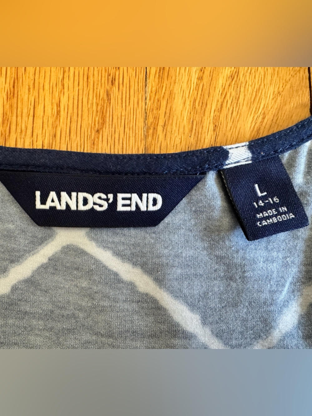 Women’s Lands' End Navy Blue Cozy Maxi Dress with White Lattice Print Size L - Picture 5 of 9